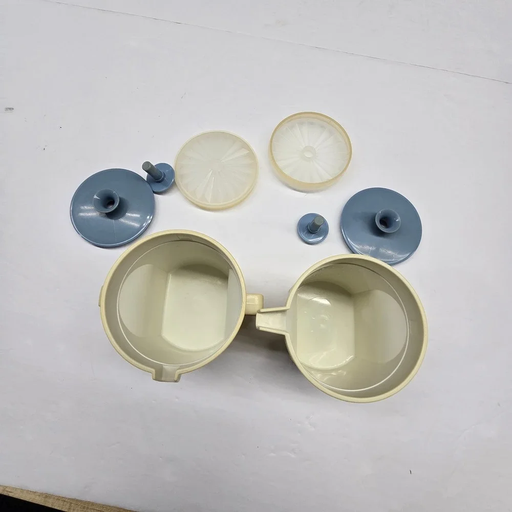 Vintage Tupperware Sugar Creamer Set Cream Blue MCM Kitchenware 1414 1415